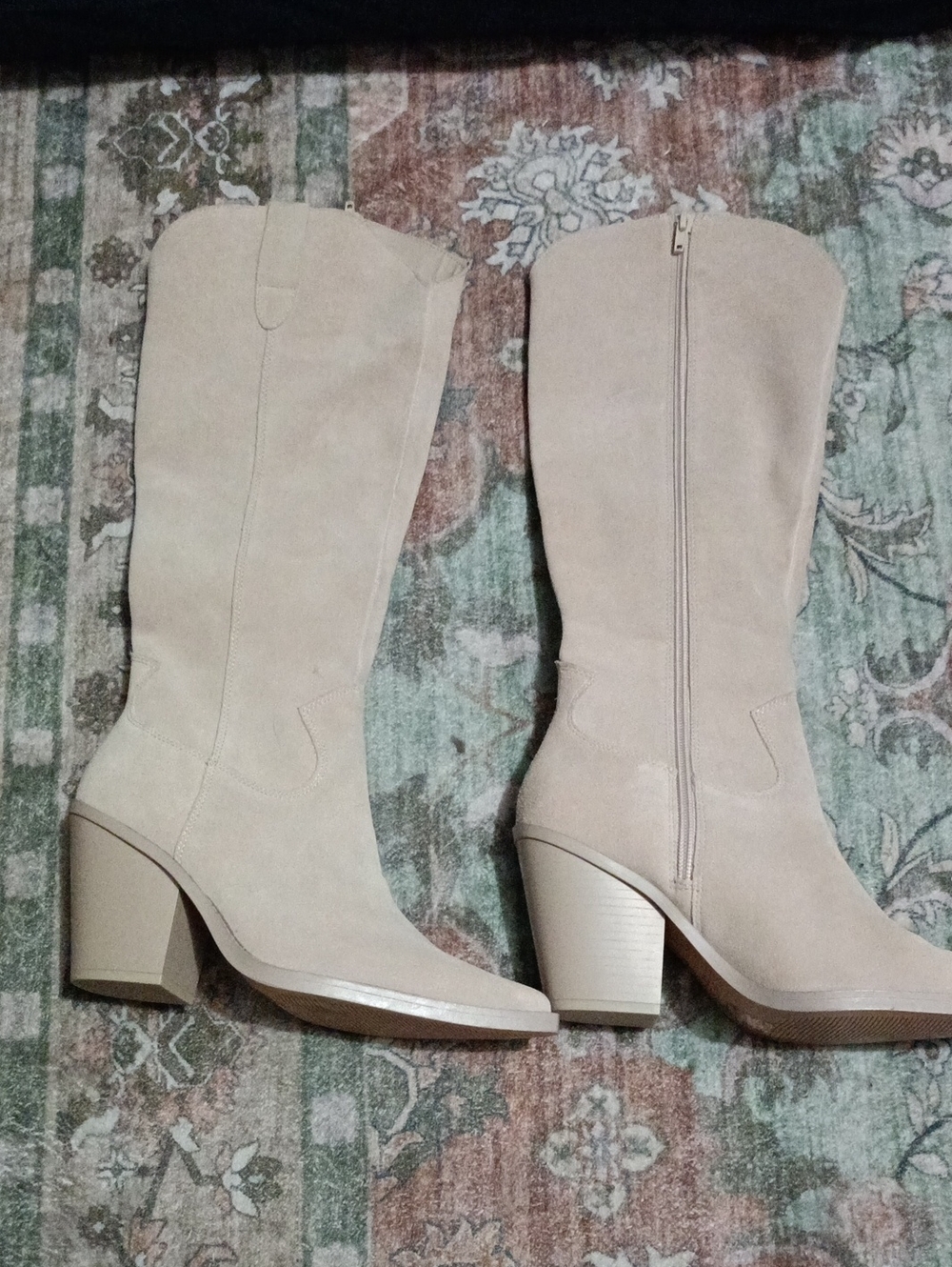 Aldo Beige Knee-High Block Heel Suede Boots